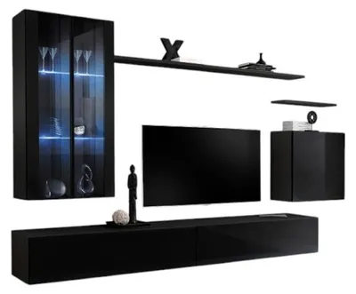 Productafbeelding van Wandcompositie SWITCH XII zwevend TV-meubel in hoogglans zwart 270 cm met LED