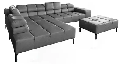 Produktbild von KAWOLA Sofa NELSON Ecksofa Leder anthrazit mit Hocker Recamiere links