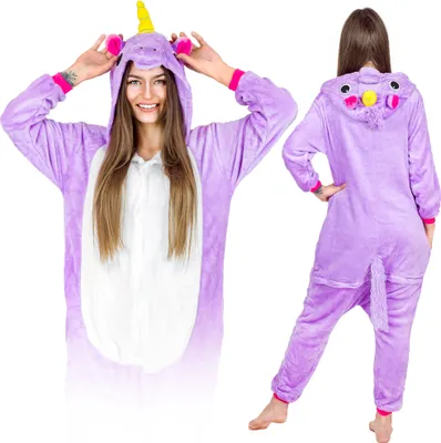 Produktbild von Jumpsuit Onesie für Damen und Herren - Sanft Kuschelig Uni Pyjama - Warme Schlafanzug - Karneval Kostüm - Karnevalskostüm- Größe 178-188 cm XL - Einhorn