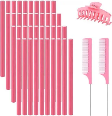 Produktbild von Famanu Krulspelden Set für gesundes Haar - 40 Stück mit Kämmen und Haarclip in Rosa