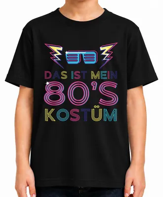 Obrázok produktu pre KOSTÝM V ŠTÝLE 80. ROKOV: Retro, neon, párty, karneval, detské tričko, čierna farba, veľkosť 140