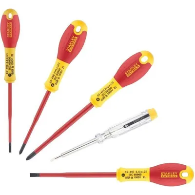 Immagine prodotto di Set di cacciaviti Stanley Fatmax, isolati 1000 V, 5 pezzi, cacciaviti per elettricisti, Phillips, con cacciavite di prova