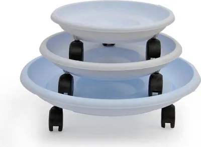 Produktbild von 3er Set Blumentöpfe mit Untersetzer und Rollen, weißes Gestell, mobil, 25 cm und 37 cm Durchmesser
