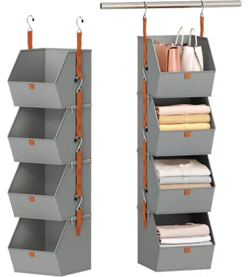 Produktbild von Großer Kleiderschrank-Organizer, 4-lagiger faltbarer Hängeorganizer für Kleidung, platzsparende Aufbewahrungstasche ohne Montage，Grey