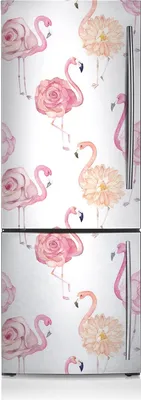 Produktbild von Kühlschrank Aufkleber Kühlschrankmagnete Dekoration Kühlschrankfolie 70x190 cm - Blumen Flamingos.
