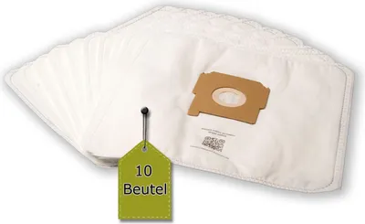 A stack of white vacuum cleaner bags, with a green tag indicating the quantity.