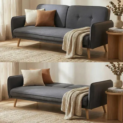Obrázok produktu pre Rozkladacia pohovka HWC-J18, rozkladacia pohovka pre hostí, funkcia spania látka/textil 185cm ~ antracitovo sivá