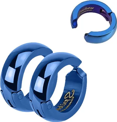Produktbild von Creolen Clip Ohrringe Edelstahl Herren Damen Fake Klappcreolen Ohrclip blau