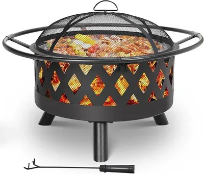 Imagen del producto de Hoguera, diámetro 76 cm. Cesta para fuego con protección contra chispas y gancho para cenizas