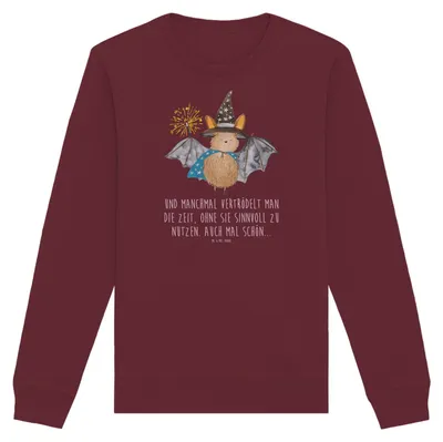 Produktbild von Mr. & Mrs. Panda Baumwoll Pullover Fledermaus Zauberer Größe S - Burgundy - Geschenk, Sweatshirt, Sweater, Magier, Fledermäuse, Frauen, Lustige Sprüche, Bio-Pullover