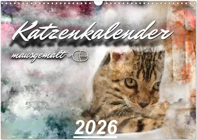 Produktbild von Katzenkalender mausgemalt (Wandkalender 2026 DIN A3 quer), CALVENDO Monatskalender