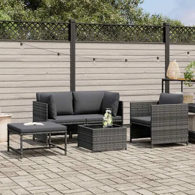 Immagine prodotto di vidaXL Set di divani da giardino 4 pezzi con cuscini in poly rattan grigio