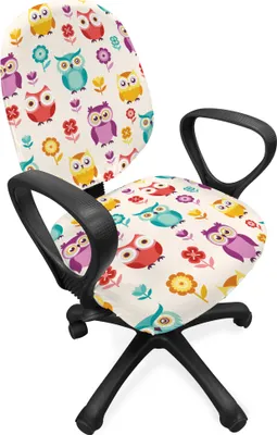 Produktbild von ABAKUHAUS Eulen Bürostuhl Schonbezug, Blumen Nostalgic Kinder, dekorative Schutzhülle aus Stretchgewebe, Mehrfarbig