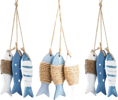 Imagen del producto de Decoración de pared con forma de peces de madera, juego de 3 unidades, hechos a mano, diseño náutico para la pared