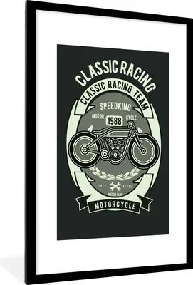 Produktbild von MuchoWow® MuchoWow® Gerahmtes Poster Motorrad - Brief - Vintage - Illustration 60x90 cm - Poster mit zchwarzem Bilderrahmen - Dekoration - Wandposter Wohnzimmer - Hochwertig