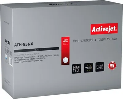 Zdjęcie produktu dla Activejet Toner ATH-55NX (zamiennik HP 55X CE255X, Canon CRG-724H; Supreme; 12500 stron; czarny), 12500 stron(y), Czarny, 1 szt.