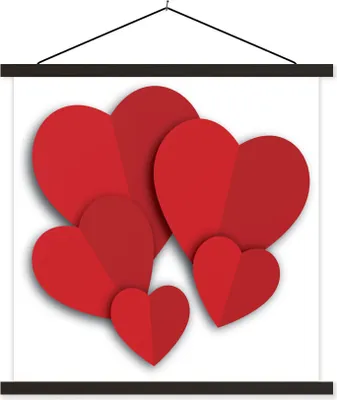 Produktbild von MuchoWow® Textilposter Eine Illustration von fünf roten Herzen 60x60 cm mit schwarzem Rahmen - Posteraufhänger