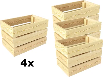 Produktbild von Lermowood Holzkisten 4x Box0422 25 x 40 x 28cm Natur | Dekokisten aus Holz Massive Holzkiste Regalkiste Weinkiste