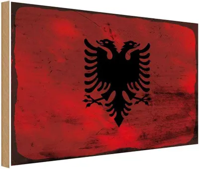 Produktbild von vianmo Holzschild 30x40 cm Albanien Albania Flagge Fahne Wappen