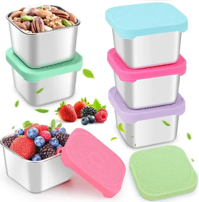 Produktbild von Leckfreie, herstellbare, kleine, metallische Lunchboxenset aus Edelstahl, 180 ml, 6er-Pack, mit silikonischem Deckel und sausfester Metallbox