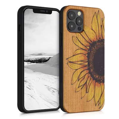 Produktbild von kwmobile Hülle kompatibel mit Apple iPhone 12 / iPhone 12 Pro Hülle - Holz Case - Handy Cover - TPU Handyhülle in Gelb Dunkelbraun Hellbraun Wood
