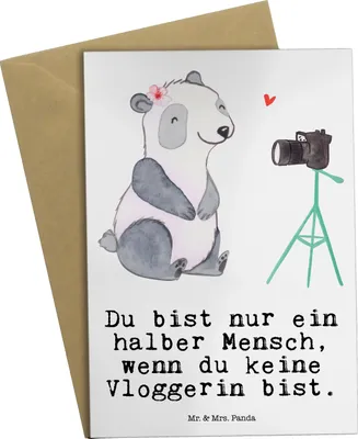 Produktbild von Mr. & Mrs. Panda Grußkarte Vloggerin Herz - Weiß - Geschenk, dankeskarten, Klappkarte, weihnachtskarten, osterkarte, einladungskarten