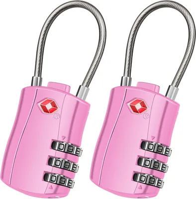 Imagen del producto de Candados para maletas TSA de 3 dígitos, 2 unidades, color rosa, para equipaje de viaje