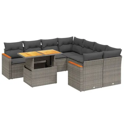 Produktbild von vidaXL 9-tlg. Garten-Sofagarnitur mit Kissen Grau Poly Rattan
