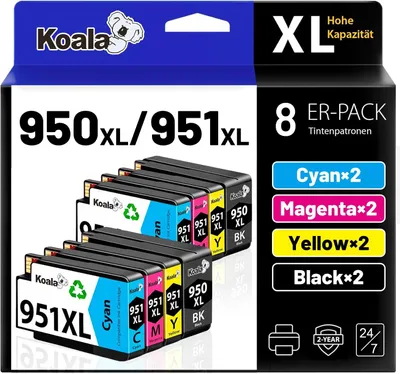Zdjęcie produktu dla Wkładki atramentowe do drukarek HP 950 XL i 951 XL - zestaw 8 w 1: czarny, cyjan, magenta, żółty