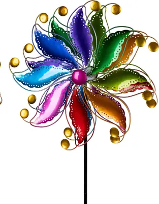 Produktbild von formano Buntes Windrad Blume Garten Metall Windspiel Windmühle 128 cm Gartendeko