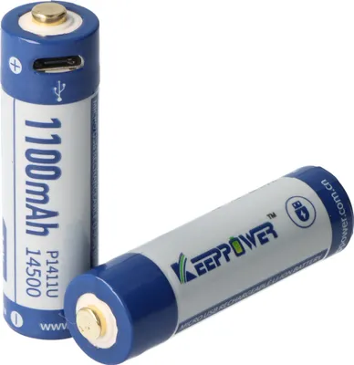 Produktbild von Keeppower Li-ion Akku 14500 mit 1100mAh 3,7V, 50,3x14,2mm, mit Mirco-USB Lademöglichkeit