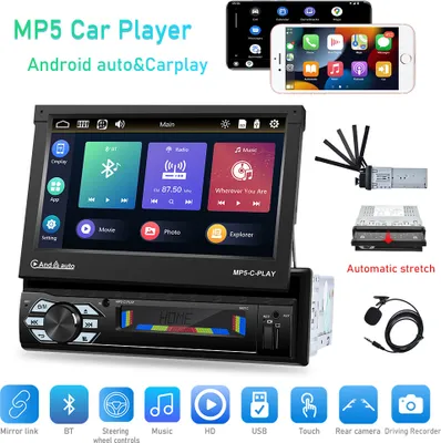 Produktbild von 7-Zoll 1Din Auto Radio Retraktiver Bildschirm Mp5 Bluetooth Player Schwarz
