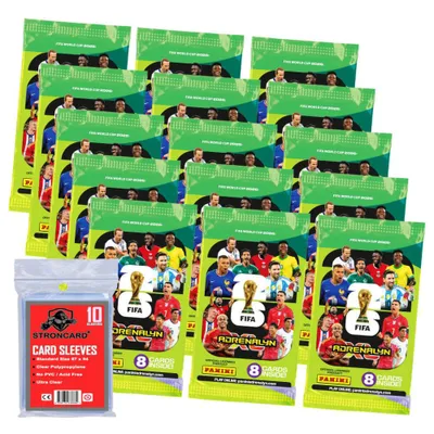 Produktbild von Fifa World Cup 2026 Adrenalyn XL - WM Trading Cards Sammelkarten - 15 Booster + 10 STRONCARD Sleeves