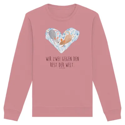 Produktbild von Mr. & Mrs. Panda Baumwoll Sweatshirt Mäuse Herz Größe S - Canyon Pink - Geschenk, Liebesspruch, Love, Bio Pullover, Liebe, Pulli, Freundin, Sweater, für Immer