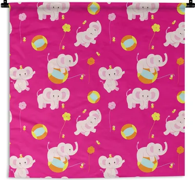 Produktbild von MuchoWow® Wandteppich Wandbehang Elefant - Blumen - Muster 150x150 cm Tapisserie Dekoration Wandtuch - Wohnaccessoires - Modernes
