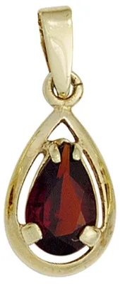 Produktbild von Anhänger mit Granat glatt rot Tropfen 333 Gold Gelbgold Halsschmuck Damen