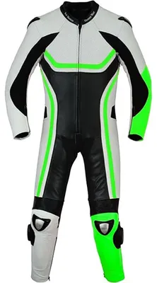 Zdjęcie produktu dla Kombinezon motocyklowy fluorescencyjny, skórzany, wykonany z naturalnej skóry bydlęcej, rozmiar: 58/3XL, kolor: zielony