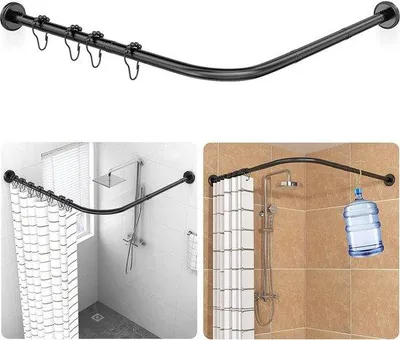 Produktbild von DigiRigi® L-Duschvorhangstange verstellbar 70–100×70–100 cm, 304 Edelstahl polierte Chromoptik, inkl. 24 Ringe, zum Bohren, ohne Deckenhalter, Schwarz