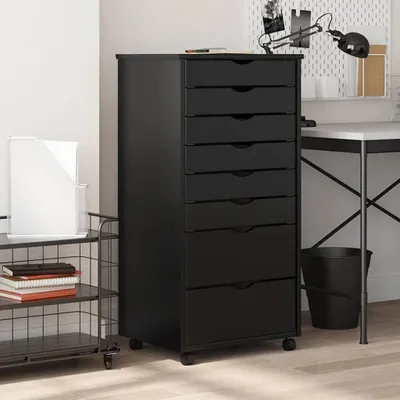 Immagine prodotto di vidaXL Armadio a rotelle con cassetti MOSS Nero in legno di pino massiccio