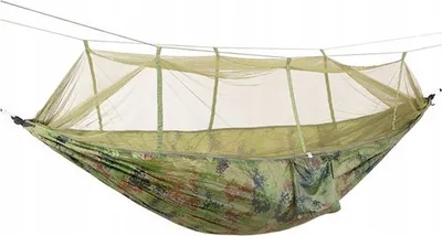 Obrázok produktu pre Tweepersoons Hangmat with Klamboe 260x140 cm - 200 kg - Legerprint - Vrátane Opberghoes - Outdoor Camping