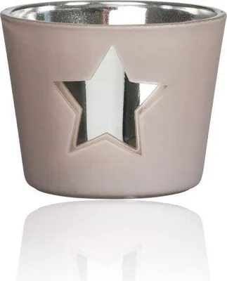 Produktbild von Teelichtglas „STAR“ Ø 6cm x 4,5cm Windlicht mit Sternmotiv Schlamm