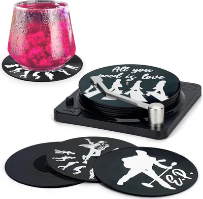 Produktbild von Vinyl Untersetzer 6er Set legendäre Retro Schallplatte für Glas Getränk Bar Haus Büro