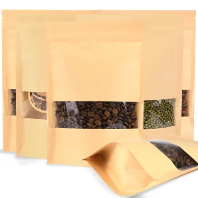 Produktbild von 200 Kraftpapier-Tüten mit Fenster - 16 x 22 cm für Süßigkeiten und Nüsse
