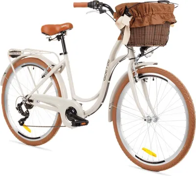 Produktbild von Goetze Mood 26 Zoll City Bike, 17 Zoll Tiefeinsteiger, 6-Gang Shimano Tourney, V-Bremse, LED-Beleuchtung, Gepäckträger, Korb mit Bezug