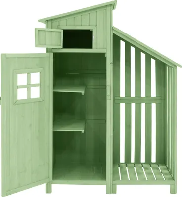 Image de OKWISH Armoire de jardin Maison de jardin 124*46*174 cm, Abri de jardin avec toit en pente et étagère, Armoire à outils en bois pour jardin, Résistant aux intempéries, Toit en PVC, Vert