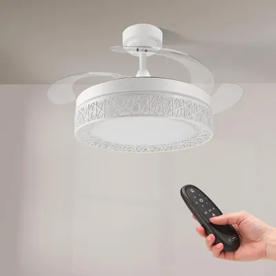 Zdjęcie produktu dla M Ledme - Biały wentylator sufitowy LED o mocy 36 W z oświetleniem i pilotem, energooszczędny