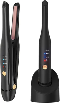 Produktbild von Keramik Styling Clip, tragbarer Haarglätter und Lockenstab 2-in-1 mit Typ-C-Ladegerät und Ladestation für Friseursalon, Zuhause, Reisen, Friseurladen