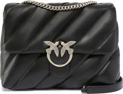 Produktbild von PINKO Leder Umhängetasche Schultertasche Love Puff Big CL Sheep Nappa Black - Old Silver schwarz