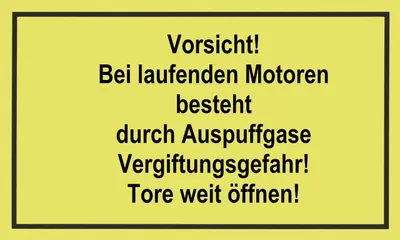 Produktbild von 1x Gebotsschild gelb *Vorsicht bei laufenden Motor - Auspuffgase Vergiftungsgefahr*