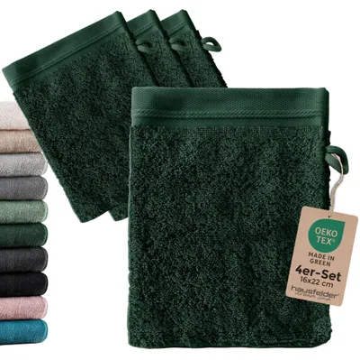Produktbild von Waschhandschuh 4er Set, Dunkelgrün